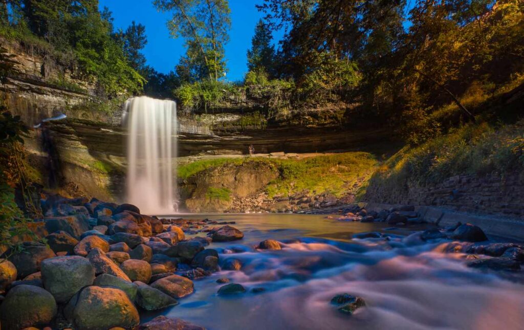 A beautiful waterfall at the free-to-visit Minnehaha Park in Minnesota.