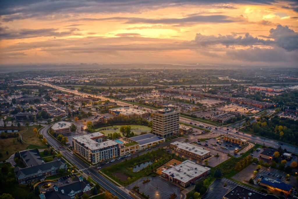 An aerial view of Twin Cities Suburb Eagan, Minnesota