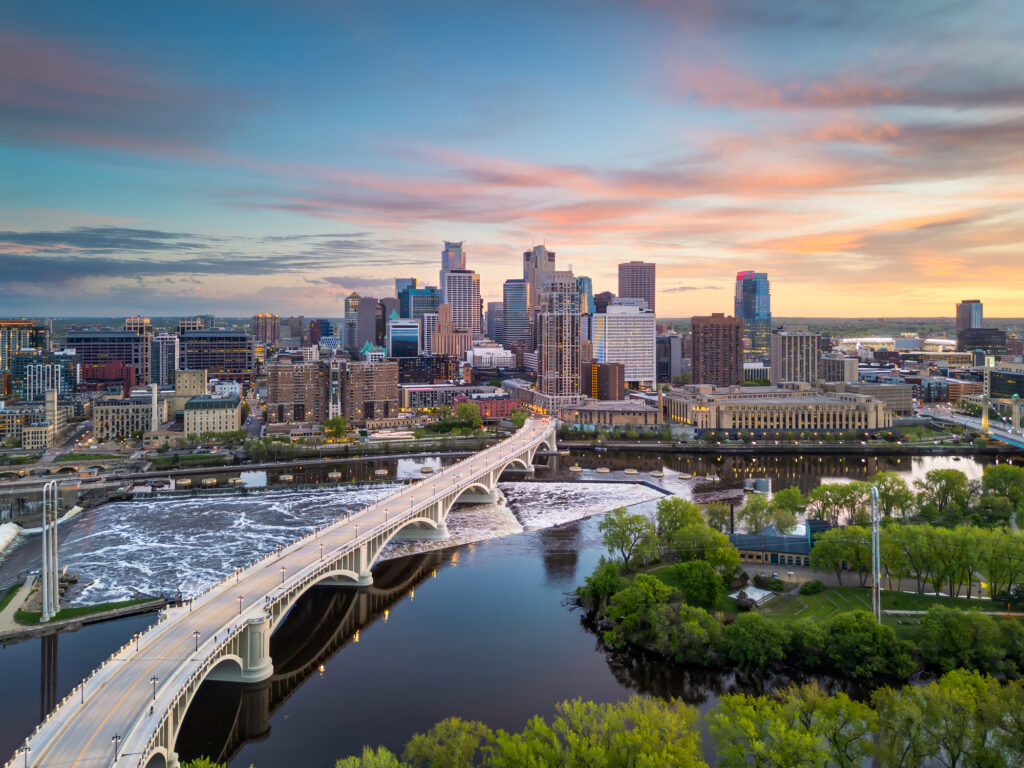 Downtown view of the twin cities.
