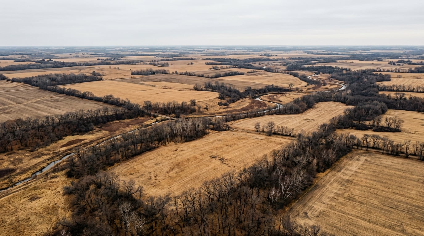 Aerial view of a golden Minnesota autumn landscape with bare trees, representing seasonal storage areas in Minneapolis.